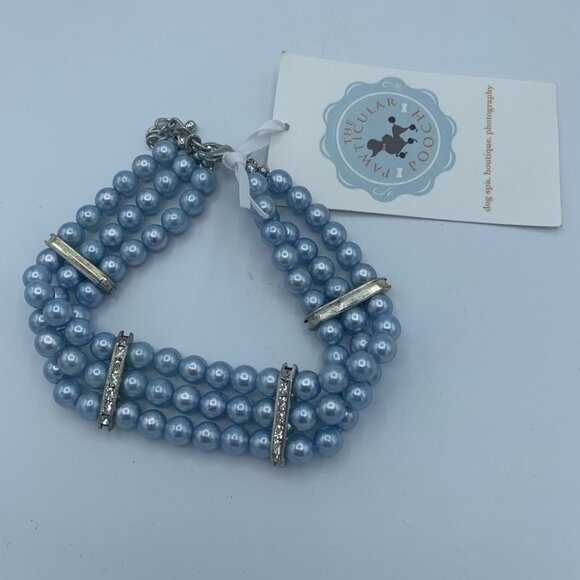 Blue Pearl Crystal Necklace - Dog Jewelry - Pawticular Pooch - Medium 140430 - Picture 1 of 2